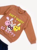 Ensemble 2 Pièces Vêtement bébé Fille - Sweat et Pantalon « Be Happy » (Marron) – Image 3