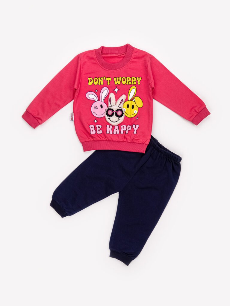 Ensemble 2 Pièces Fille – Sweat et Pantalon « Be Happy » - rouge