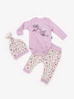 Ensemble 3 Pièces Fille – Body, Pantalon & Bonnet Motif Floral