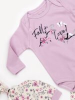 Ensemble 3 Pièces Vêtement bébé Fille - Body, Pantalon & Bonnet Motif Floral (Lavande) – Image 3