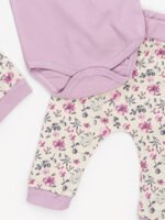 Ensemble 3 Pièces Vêtement bébé Fille - Body, Pantalon & Bonnet Motif Floral (Lavande) – Image 2