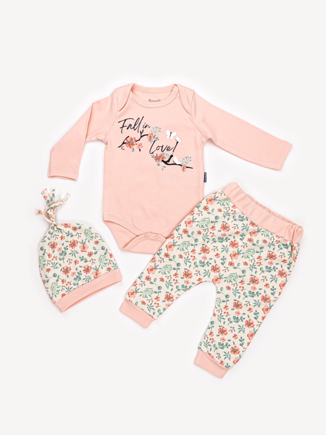 Ensemble 3 Pièces Fille – Body, Pantalon & Bonnet Motif Floral