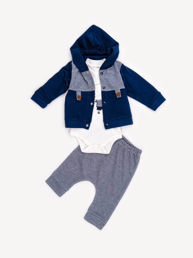 Ensemble 3 Pièces Garçon – Cardigan, Body & Pantalon Ours