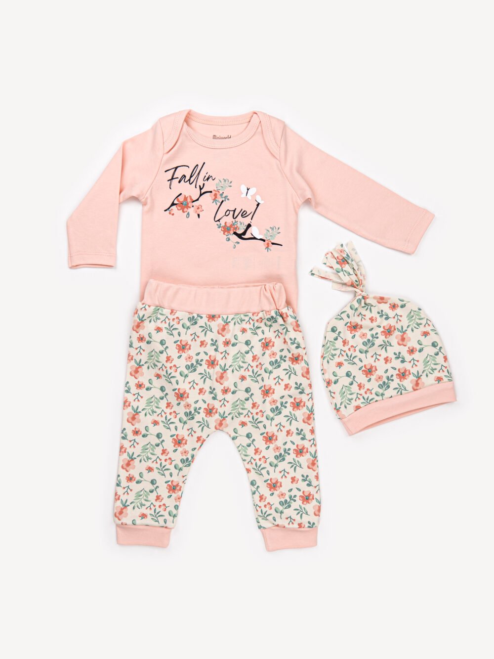 Ensemble 3 Pièces Fille – Body, Pantalon & Bonnet Motif Floral Ensemble 3 Pièces Vêtement bébé Fille - Body, Pantalon & Bonnet Motif Floral – Image 2
