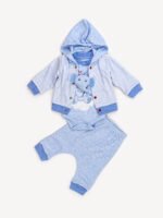 Ensemble 3 Pièces Garçon - Cardigan, Body & Pantalon Éléphant (Bleu)