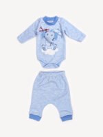 Ensemble 3 Pièces Garçon - Cardigan, Body & Pantalon Éléphant (Bleu) – Image 2