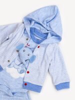 Ensemble 3 Pièces Garçon - Cardigan, Body & Pantalon Éléphant (Bleu) – Image 4