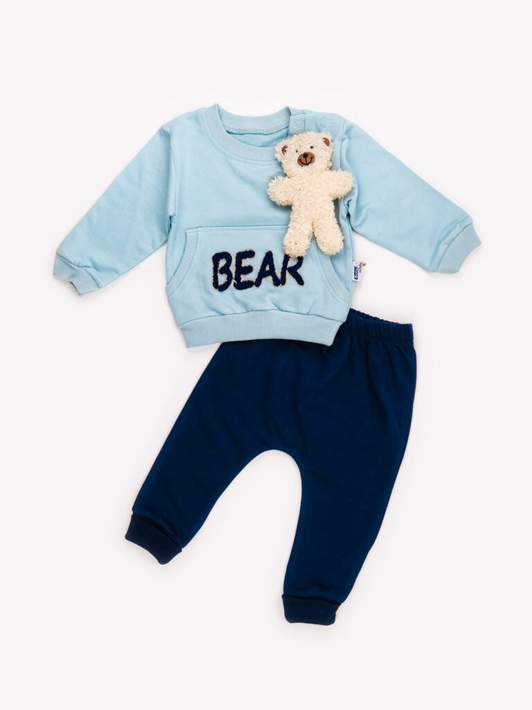 Ensemble 2 Pièces Bébé Garçon – Sweat & Pantalon avec Ours en Peluche