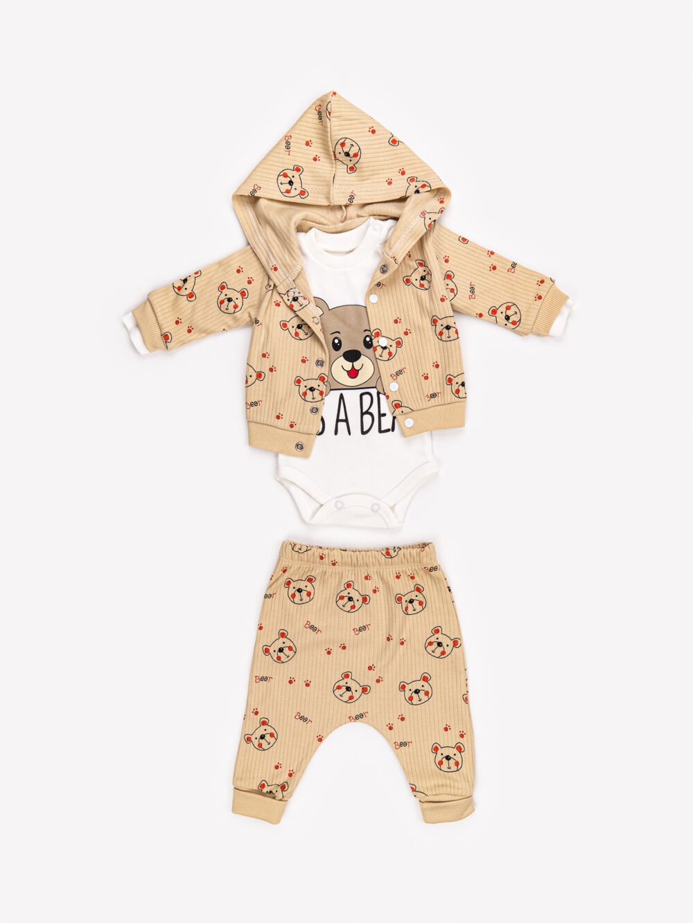 Ensemble 3 Pièces Vêtement bébé Garçon - Veste, Body & Pantalon Ours Amusant – Image 2