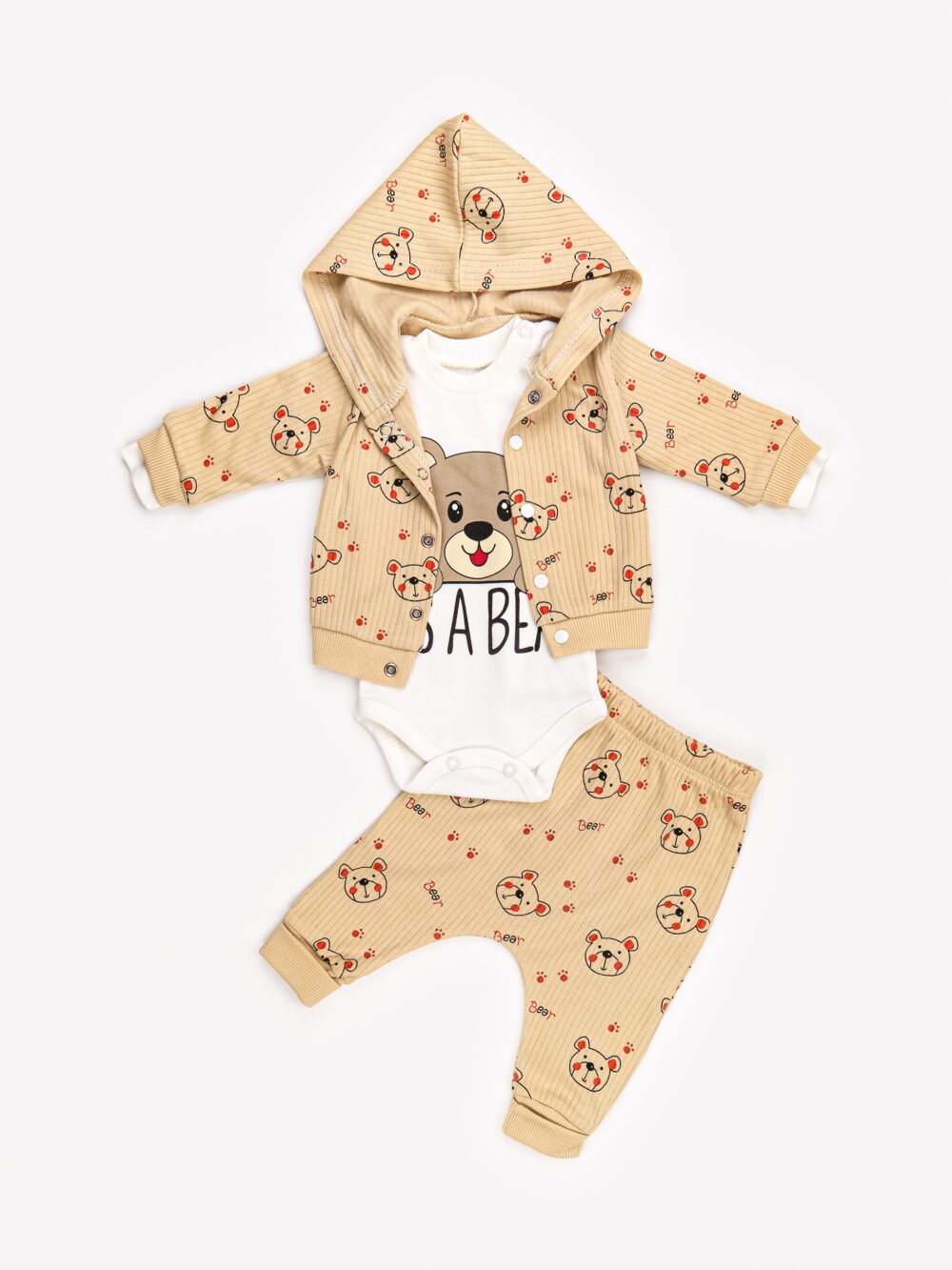 Ensemble 3 Pièces Garçon – Veste, Body & Pantalon Ours Amusant