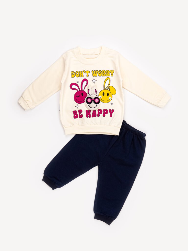 Ensemble 2 Pièces Fille – Sweat et Pantalon « Be Happy »