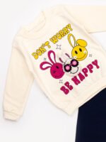 Ensemble 2 Pièces Vêtement bébé Fille - Sweat et Pantalon « Be Happy » (Beige) – Image 3