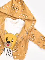 Ensemble 3 Pièces Vêtement bébé Garçon - Veste, Body & Pantalon Ours Amusant (Orange) – Image 3