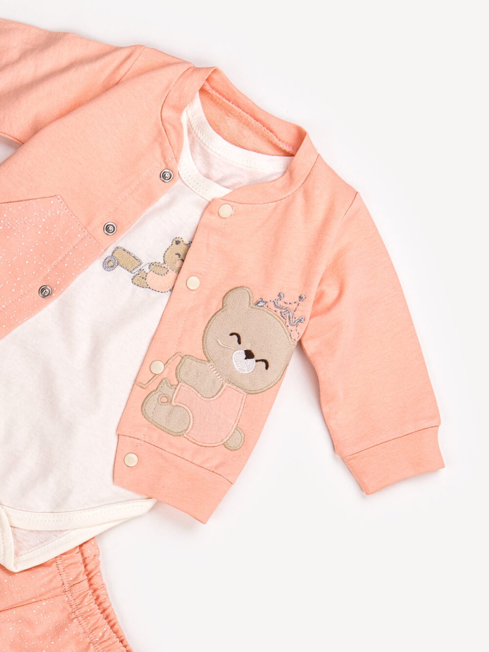 Ensemble 3 Pièces Vêtement bébé Fille - Veste, Body & Pantalon Ourson Couronné – Image 3