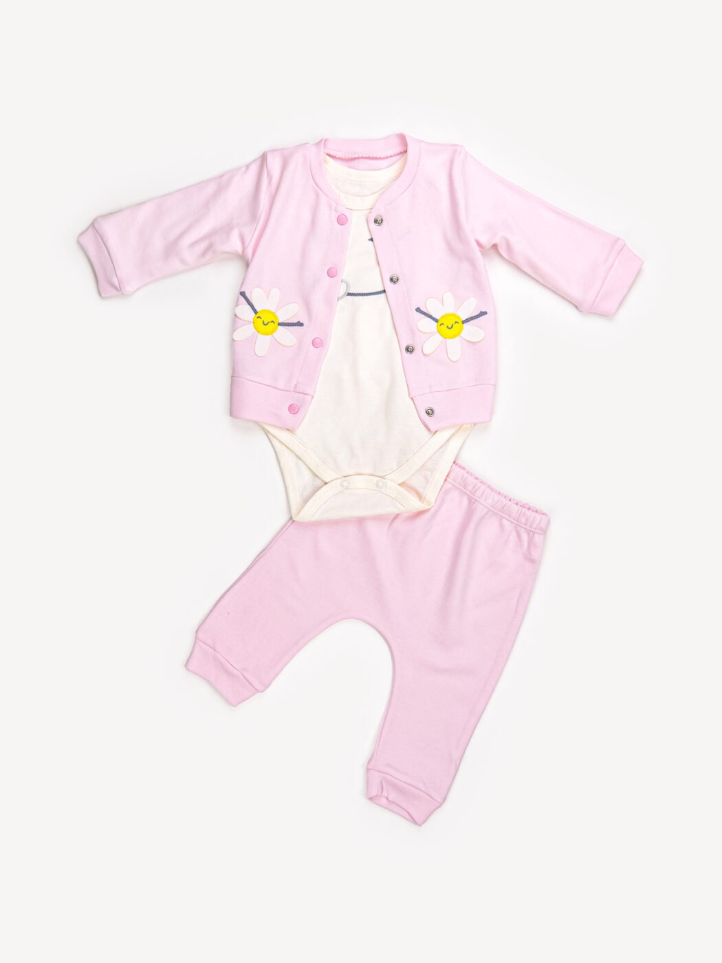 Ensemble 3 Pièces Fille – Veste, Body & Pantalon Fleurs
