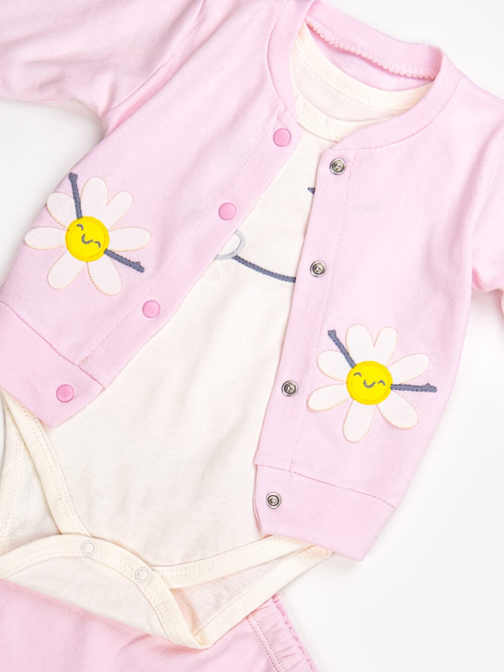 Ensemble 3 Pièces Vêtement bébé Fille - Veste, Body & Pantalon Fleurs – Image 2