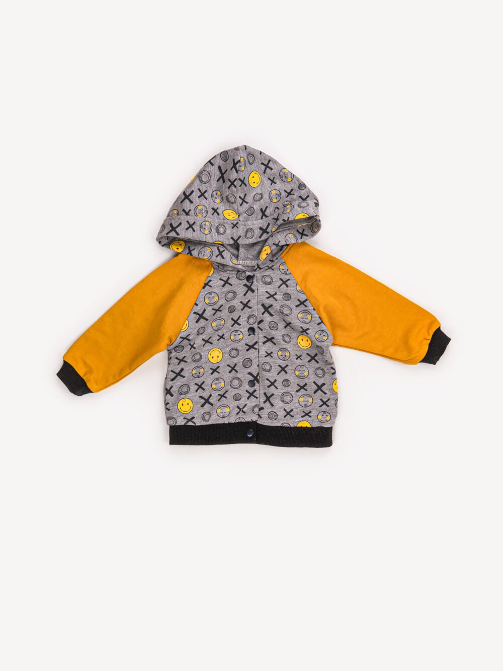 Ensemble 3 Pièces Vêtement bébé Garçon - Veste Grise Motifs Smiley, T-shirt & Body – Image 3