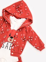 Ensemble 3 Pièces Vêtement bébé Garçon - Veste, Body & Pantalon Ours Amusant (Rouge) – Image 2