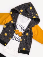 Ensemble 3 Pièces Vêtement bébé Garçon - Veste Motifs Smiley, T-shirt & Body (Noir) – Image 2