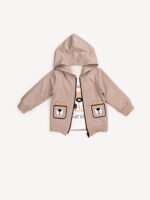 Ensemble 3 Pièces Vêtement Garçon - Hoodie zippé, T-shirt et Pantalon avec Motif Ours (Pêche) – Image 4