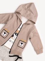 Ensemble 3 Pièces Vêtement Garçon - Hoodie zippé, T-shirt et Pantalon avec Motif Ours (Pêche) – Image 3