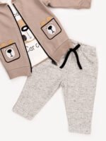 Ensemble 3 Pièces Vêtement Garçon - Hoodie zippé, T-shirt et Pantalon avec Motif Ours (Pêche) – Image 2