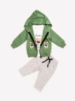 Ensemble 3 Pièces Garçon – Hoodie zippé, T-shirt et Pantalon avec Motif Ours