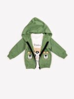 Ensemble 3 Pièces Vêtement Garçon - Hoodie zippé, T-shirt et Pantalon avec Motif Ours (Vert) – Image 2