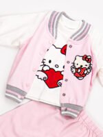 Ensemble 3 Pièces Vêtement bébé Fille - Veste, T-shirt & Pantalon Hello Kitty (Rose Clair) – Image 2