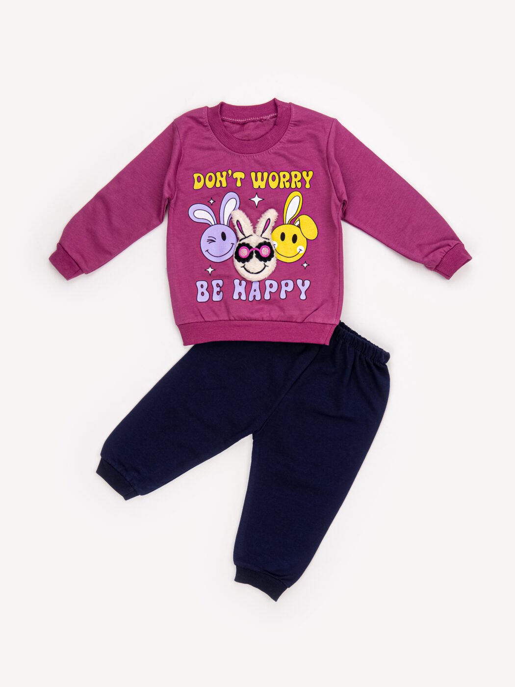 Ensemble 2 Pièces Fille – Sweat et Pantalon « Be Happy » Mauve