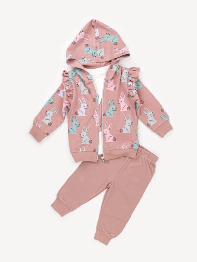 Ensemble 3 Pièces Fille – Veste, T-shirt & Pantalon Lapin