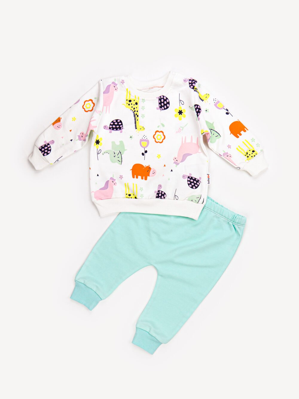 Ensemble Vêtement bébé Fille - Sweat Animaux & Pantalon Lavande/Turquoise – Image 2