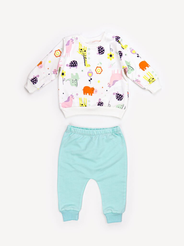 Ensemble Vêtement bébé Fille - Sweat Animaux & Pantalon Lavande/Turquoise