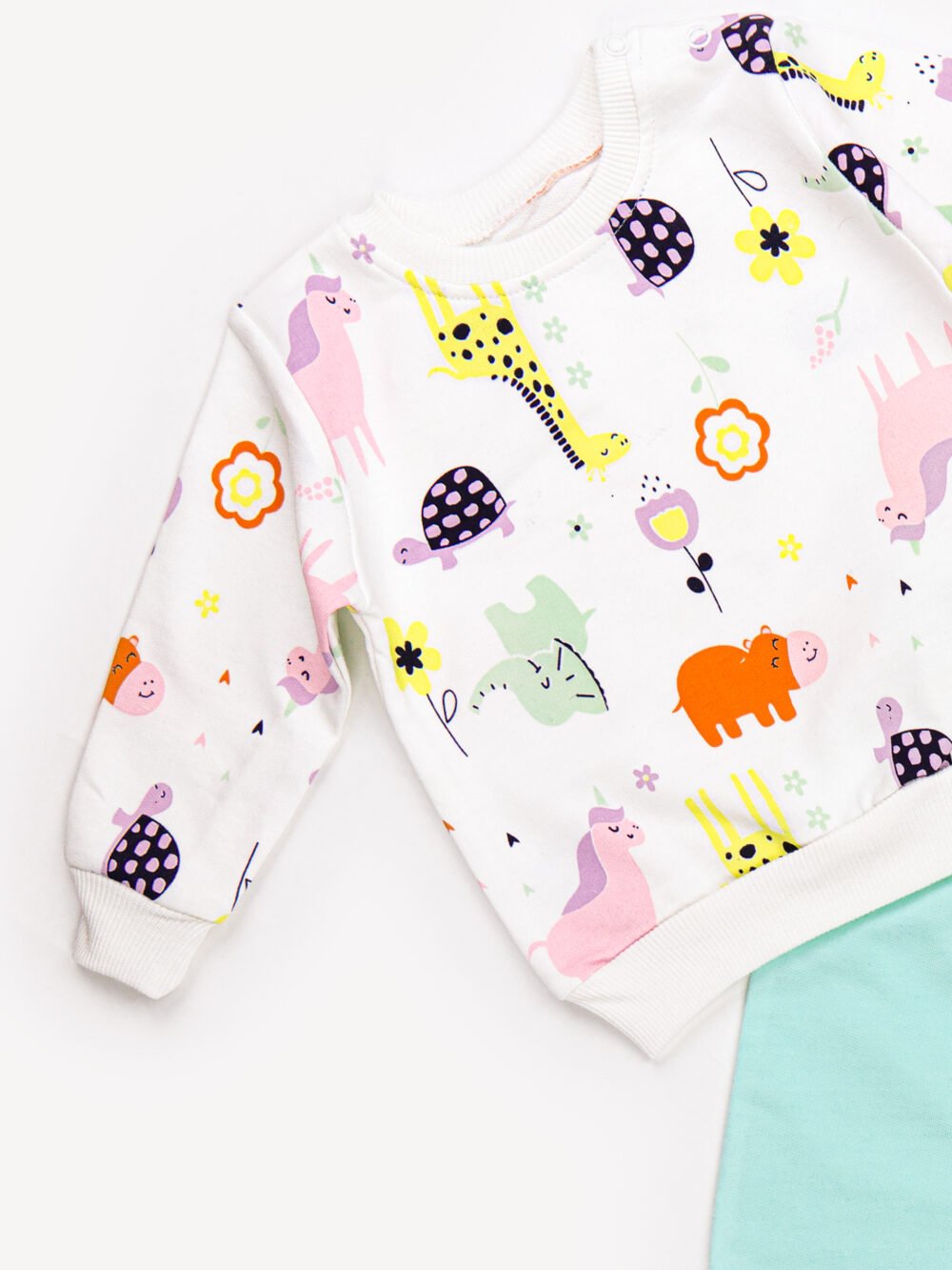Ensemble Vêtement bébé Fille - Sweat Animaux & Pantalon Lavande/Turquoise – Image 4