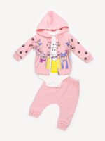 Ensemble 3 Pièces Fille – Veste, Body & Pantalon Chat Mignon