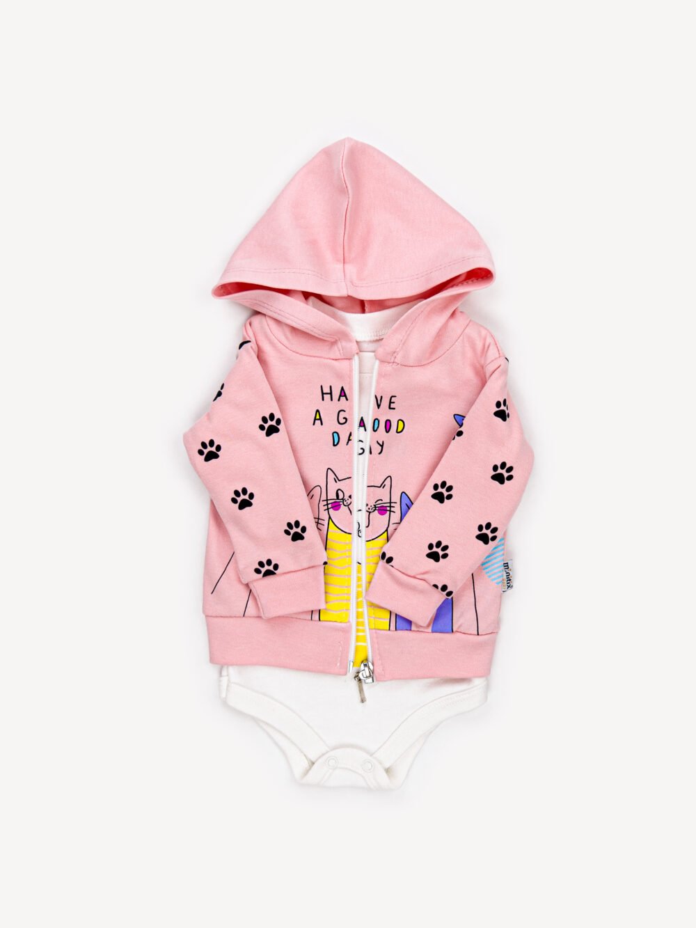 Ensemble 3 Pièces Vêtement bébé Fille - Veste, Body & Pantalon Chat Mignon – Image 2