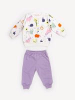Ensemble Vêtement bébé Fille - Sweat Animaux & Pantalon (Lavande) – Image 2