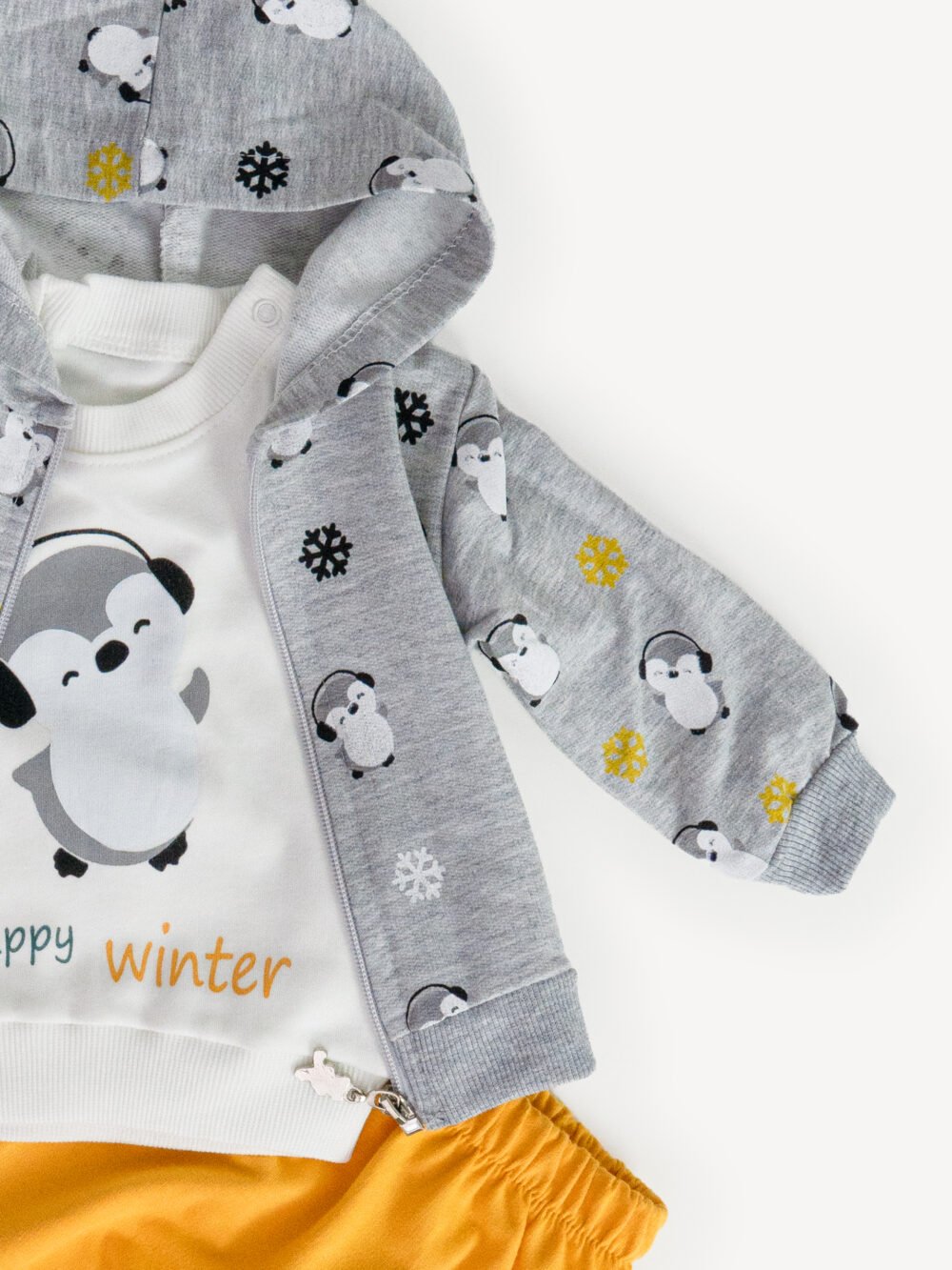 Ensemble 3 Pièces Vêtement Bébé Garçon - Veste Pingouins, T-shirt & Pantalon Jaune Ensemble 3 Pièces Vêtement Bébé Garçon - Veste Pingouins, T-shirt & Pantalon Jaune