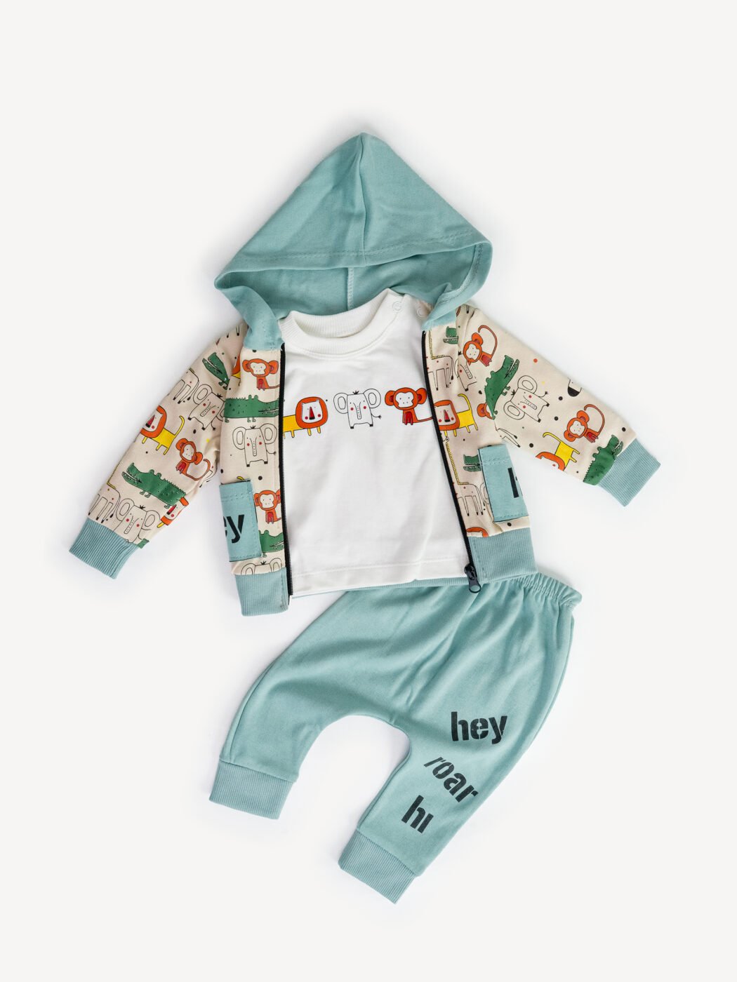 Ensemble 3 Pièces Vêtement Bébé Garçon - Veste Safari, T-shirt & Pantalon "Hey Hi"