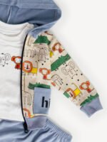 Ensemble 3 Pièces Vêtement Bébé Garçon - Veste Safari, T-shirt & Pantalon "Hey Hi" (Bleu) – Image 2