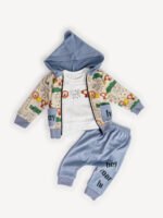 Ensemble 3 Pièces Vêtement Bébé Garçon - Veste Safari, T-shirt & Pantalon "Hey Hi" (Bleu)