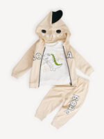 Ensemble 3 Pièces Vêtement Bébé Garçon - Veste "ROAR", T-shirt & Pantalon (Beige)