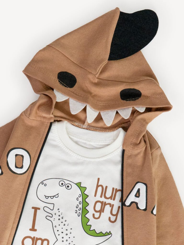 Ensemble 3 Pièces Vêtement Bébé Garçon – Veste « ROAR », T-shirt & Pantalon