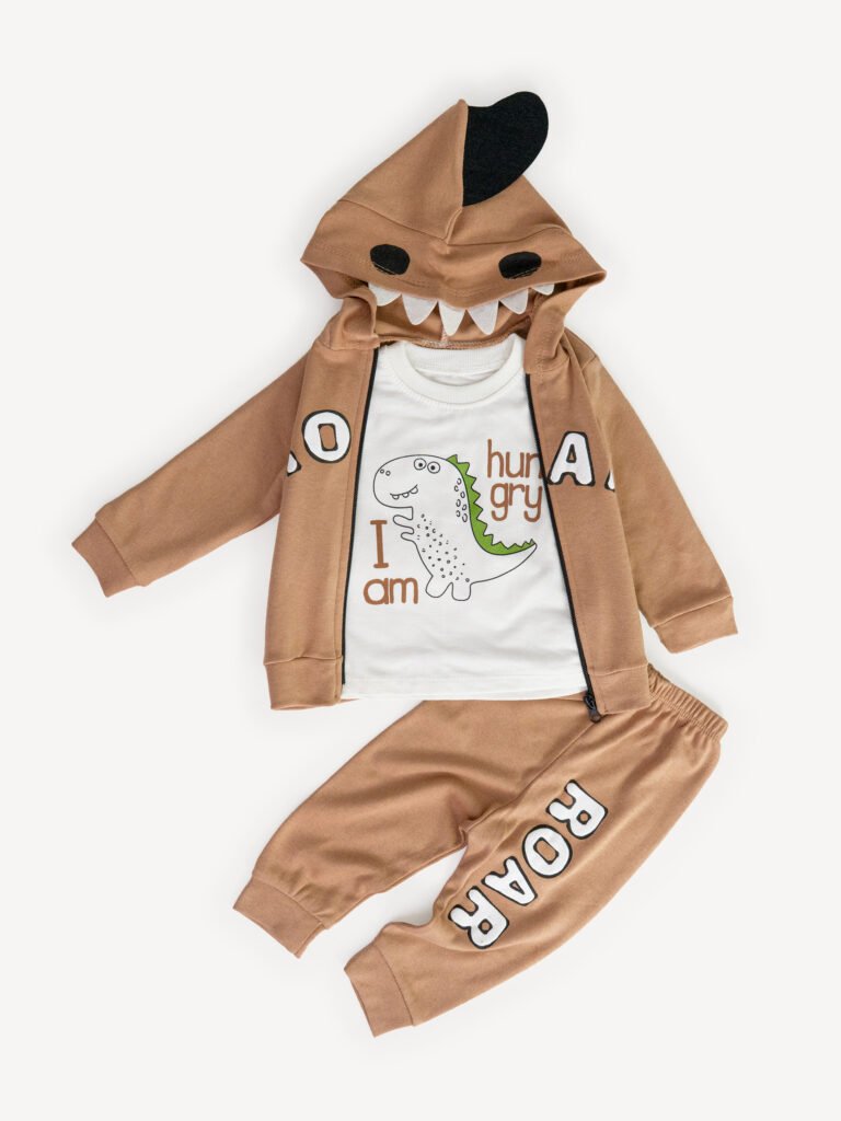 Ensemble 3 Pièces Vêtement Bébé Garçon – Veste « ROAR », T-shirt & Pantalon