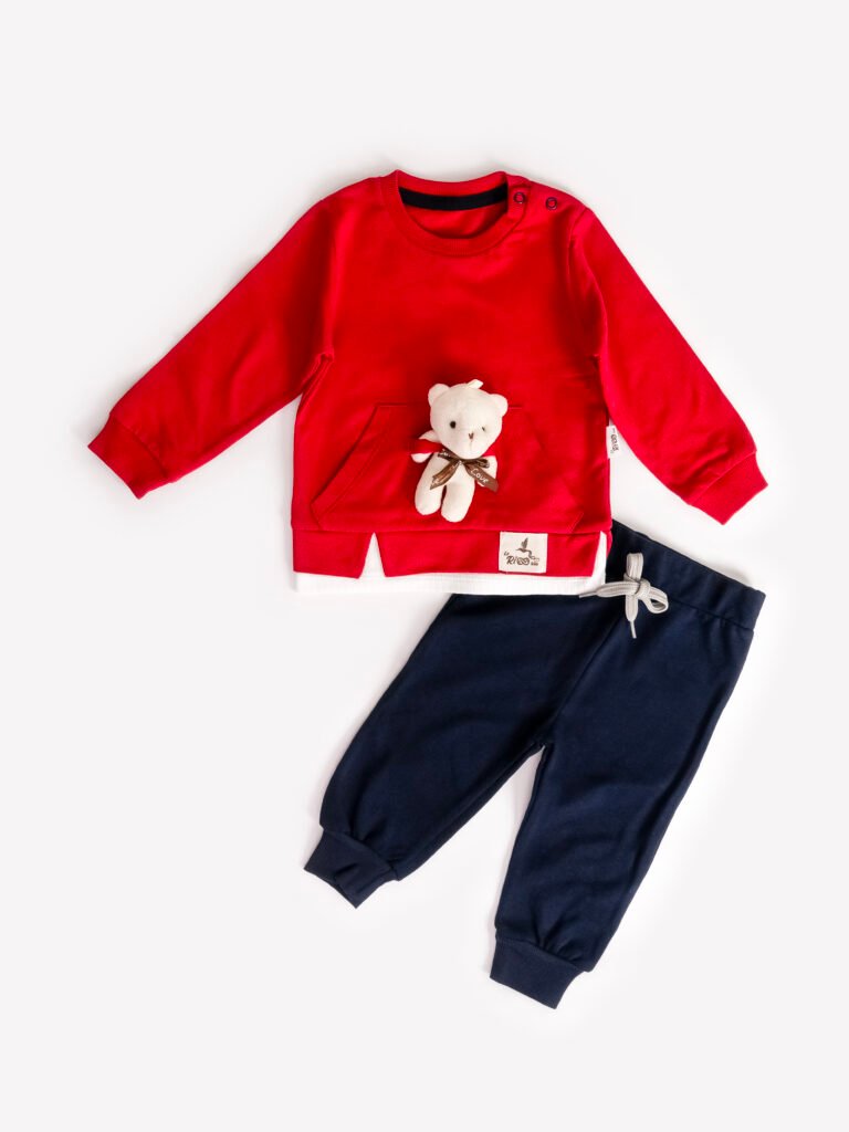 Vetement pour bébé garcon et fille au Maroc - Keeko Ensemble bébé Garçon 2 Pièces - Sweat Ours Peluche et Pantalon