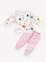 Ensemble Vêtement bébé Fille - Sweat Animaux & Pantalon (Rose)