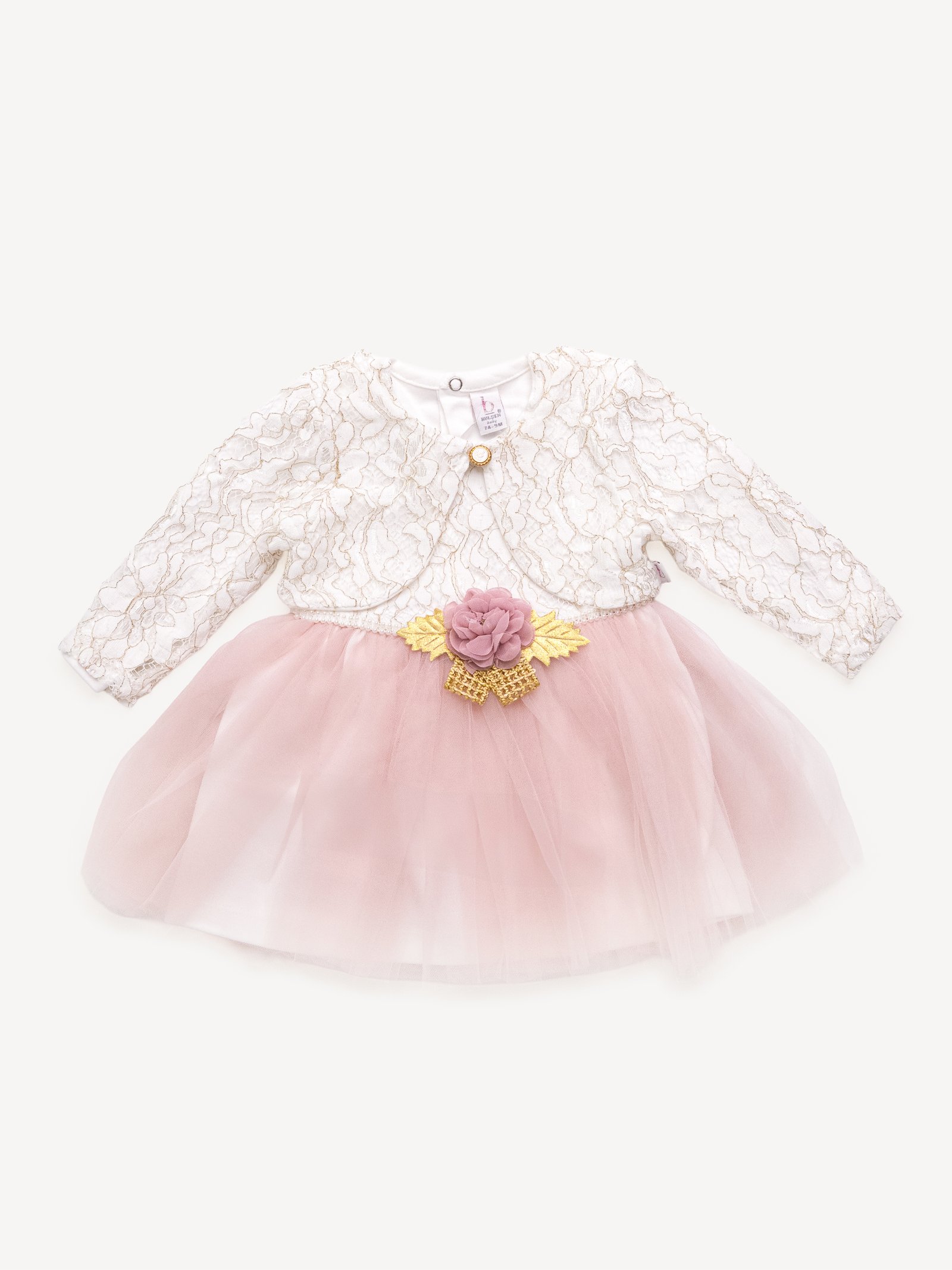 Robe de cérémonie pour bébé fille avec dentelle et jupe en tulle — un modèle élégant pour les occasions spéciales, dans le cadre de comment habiller bébé au fil des mois de 0 à 3 mois et au-delà.