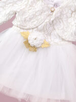 Robe de Cérémonie Vêtement Bébé Fille - Dentelle Précieuse & Tulle (Blanc) – Image 3