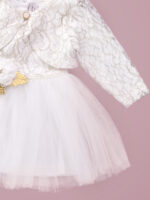 Robe de Cérémonie Vêtement Bébé Fille - Dentelle Précieuse & Tulle (Blanc) – Image 4