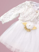 Robe de Cérémonie Vêtement Bébé Fille - Dentelle Précieuse & Tulle (Blanc) – Image 2